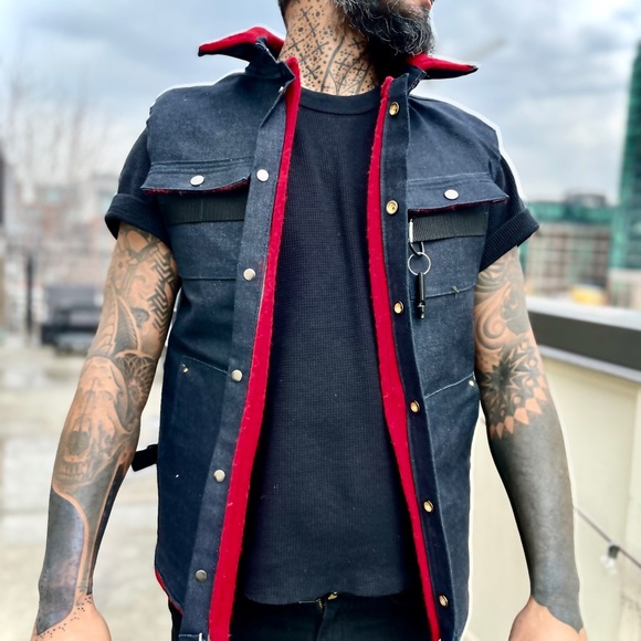 🦊 FOX & VIXEN || HANDMADE VINTAGE || Unisex Blanket-Lined Dead-Stock Denim Vest - Picture 2 of 16